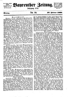 Bayreuther Zeitung Montag 27. Februar 1860