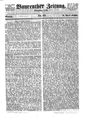 Bayreuther Zeitung Montag 2. April 1860