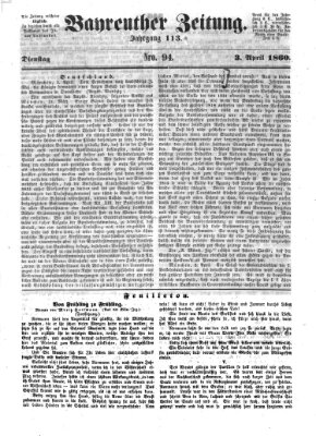 Bayreuther Zeitung Dienstag 3. April 1860