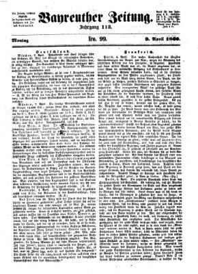 Bayreuther Zeitung Montag 9. April 1860