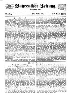 Bayreuther Zeitung Dienstag 10. April 1860