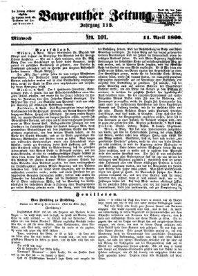 Bayreuther Zeitung Mittwoch 11. April 1860