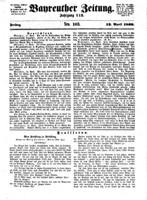 Bayreuther Zeitung Freitag 13. April 1860