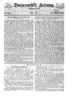 Bayreuther Zeitung Dienstag 17. April 1860