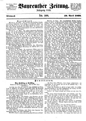 Bayreuther Zeitung Mittwoch 18. April 1860