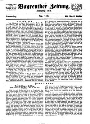 Bayreuther Zeitung Donnerstag 19. April 1860