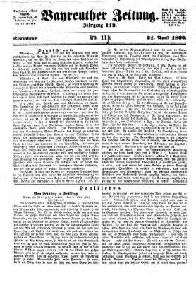 Bayreuther Zeitung Samstag 21. April 1860