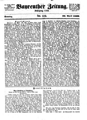 Bayreuther Zeitung Sonntag 22. April 1860