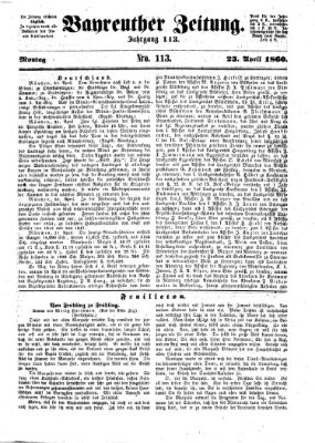 Bayreuther Zeitung Montag 23. April 1860