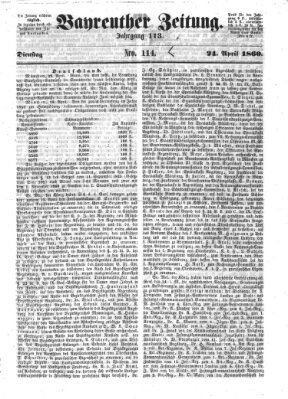 Bayreuther Zeitung Dienstag 24. April 1860