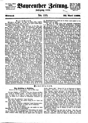 Bayreuther Zeitung Mittwoch 25. April 1860