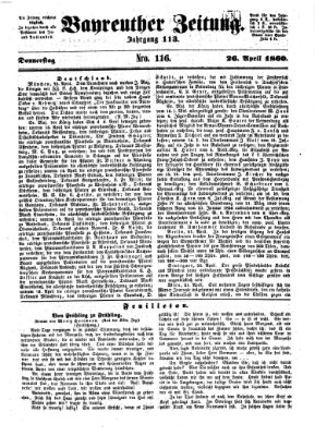 Bayreuther Zeitung Donnerstag 26. April 1860