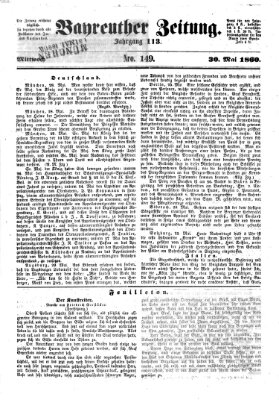 Bayreuther Zeitung Mittwoch 30. Mai 1860