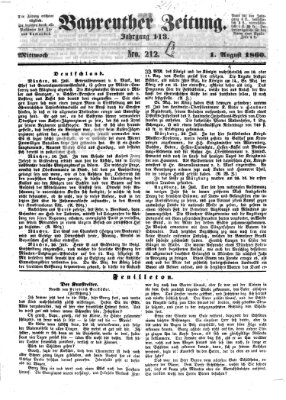 Bayreuther Zeitung Mittwoch 1. August 1860