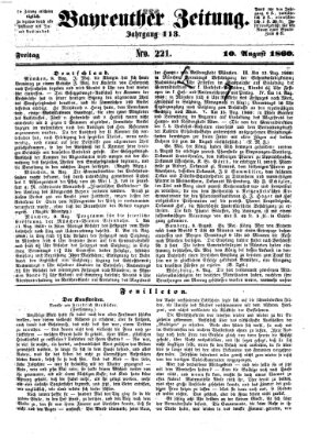 Bayreuther Zeitung Freitag 10. August 1860