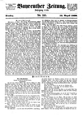 Bayreuther Zeitung Dienstag 14. August 1860