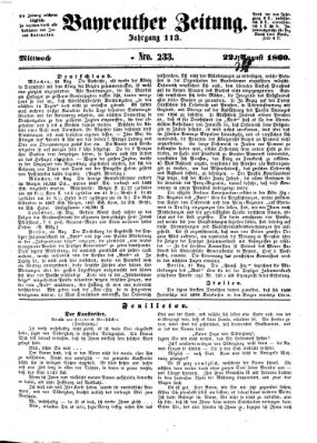 Bayreuther Zeitung Mittwoch 22. August 1860