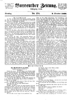 Bayreuther Zeitung Dienstag 2. Oktober 1860