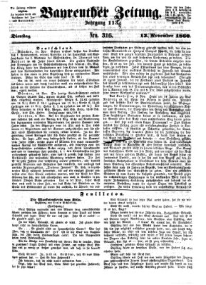 Bayreuther Zeitung Dienstag 13. November 1860