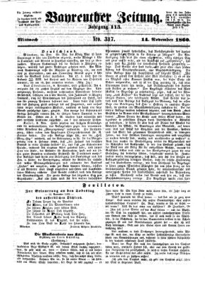 Bayreuther Zeitung Mittwoch 14. November 1860