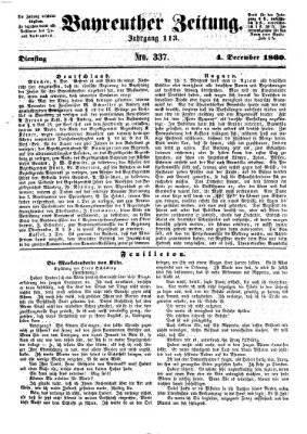 Bayreuther Zeitung Dienstag 4. Dezember 1860