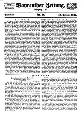 Bayreuther Zeitung Samstag 15. Februar 1862