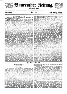 Bayreuther Zeitung Mittwoch 12. März 1862