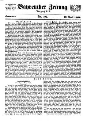 Bayreuther Zeitung Samstag 12. April 1862