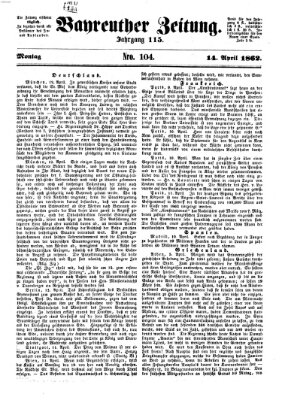 Bayreuther Zeitung Montag 14. April 1862