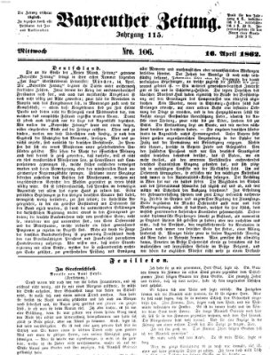 Bayreuther Zeitung Mittwoch 16. April 1862