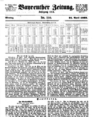 Bayreuther Zeitung Montag 21. April 1862