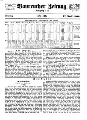 Bayreuther Zeitung Sonntag 27. April 1862