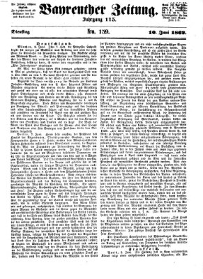 Bayreuther Zeitung Dienstag 10. Juni 1862