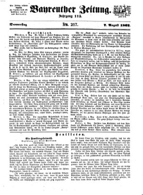 Bayreuther Zeitung Donnerstag 7. August 1862