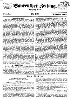 Bayreuther Zeitung Samstag 9. August 1862