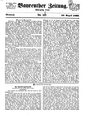 Bayreuther Zeitung Mittwoch 27. August 1862