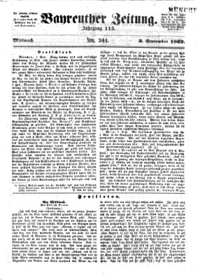 Bayreuther Zeitung Mittwoch 3. September 1862