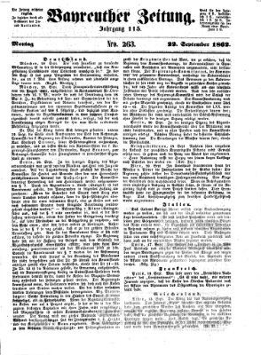 Bayreuther Zeitung Montag 22. September 1862