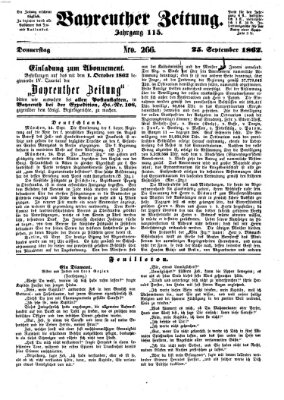 Bayreuther Zeitung Donnerstag 25. September 1862