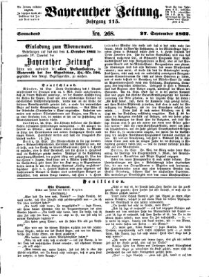 Bayreuther Zeitung Samstag 27. September 1862