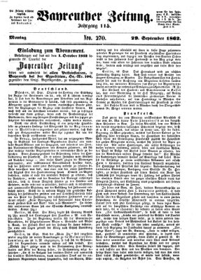 Bayreuther Zeitung Montag 29. September 1862