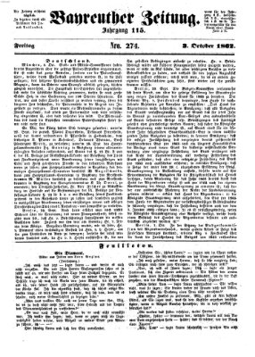 Bayreuther Zeitung Freitag 3. Oktober 1862