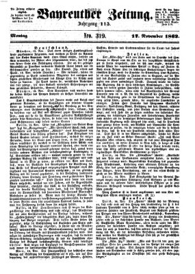 Bayreuther Zeitung Montag 17. November 1862