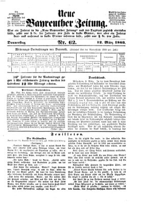 Bayreuther Zeitung Donnerstag 12. März 1863