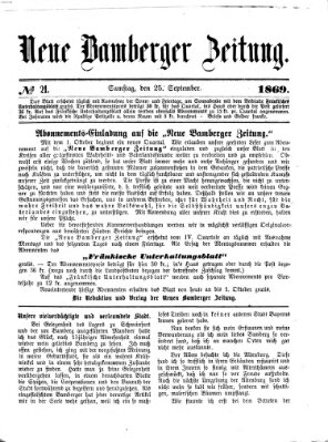 Neue Bamberger Zeitung (Bamberger Zeitung) Samstag 25. September 1869