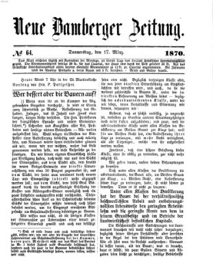 Neue Bamberger Zeitung (Bamberger Zeitung) Donnerstag 17. März 1870