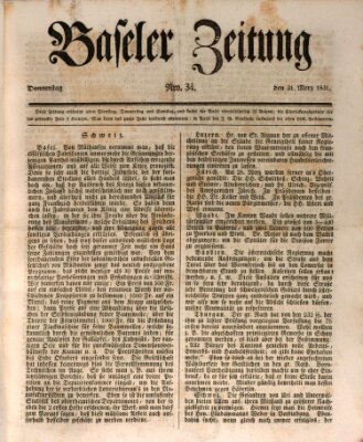 Basler Zeitung Donnerstag 31. März 1831