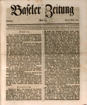 Basler Zeitung Samstag 16. April 1831