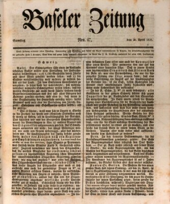 Basler Zeitung Samstag 30. April 1831
