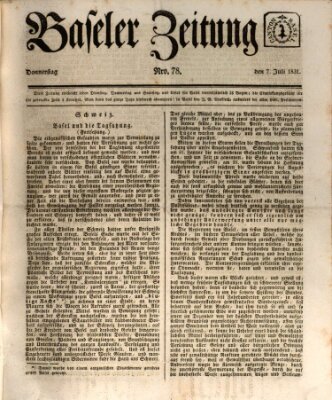 Basler Zeitung Donnerstag 7. Juli 1831